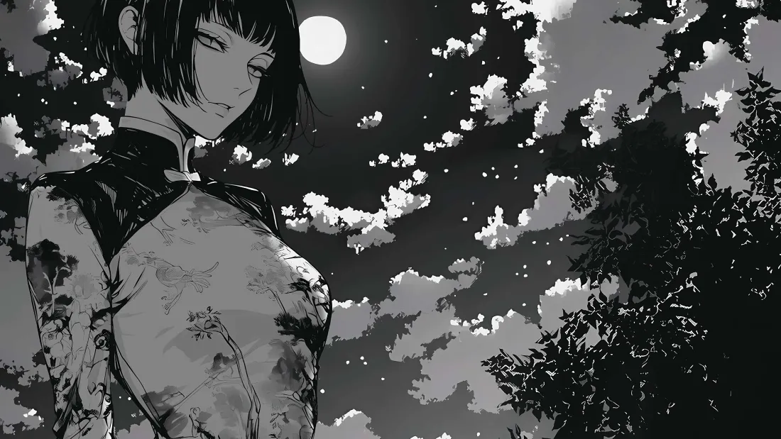 4k黑白漫插画壁纸｜动漫人物背景图片 - 月夜「哲风壁纸」