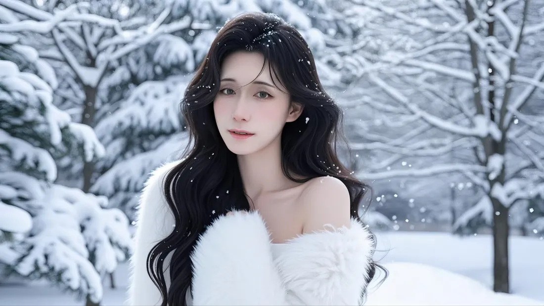 3k气质人物雪地背景图片 - 唯美雪景佳人「哲风壁纸」