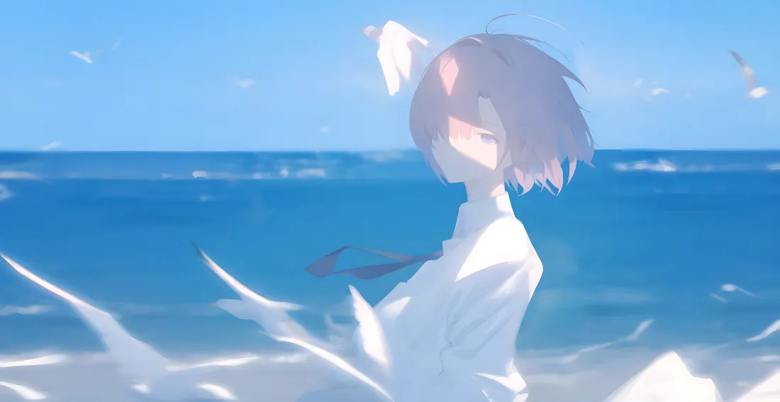 4k动漫壁纸｜海边少女背景图片 - 唯美场景「哲风壁纸」