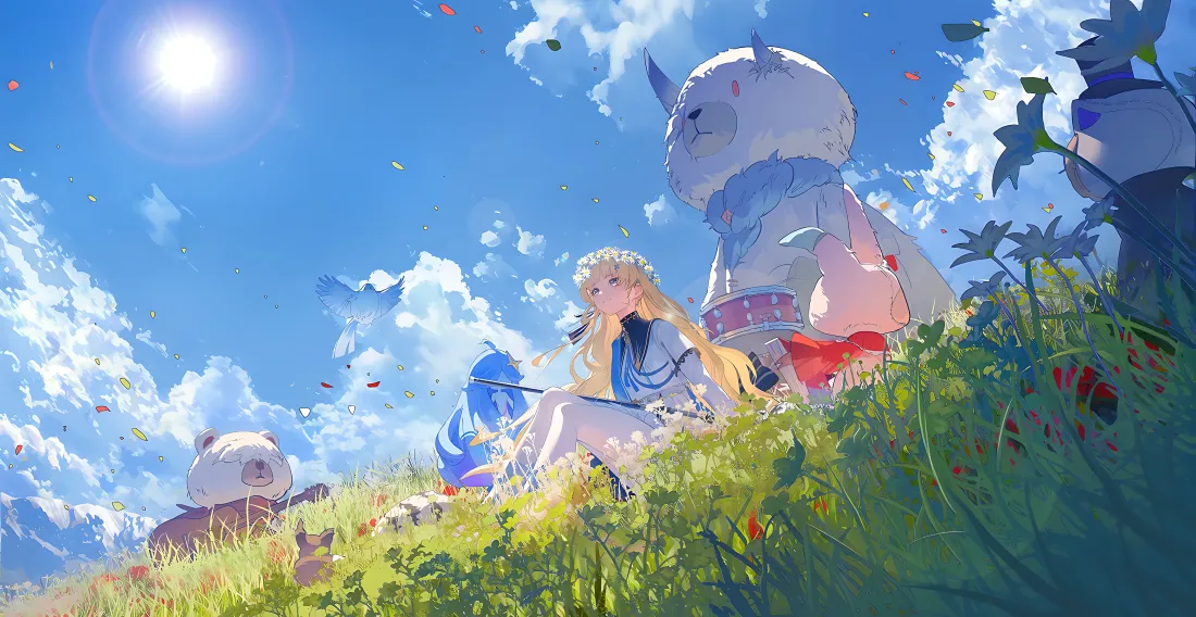 4k动漫少女壁纸｜梦幻草地背景图片 - 唯美场景「哲风壁纸」