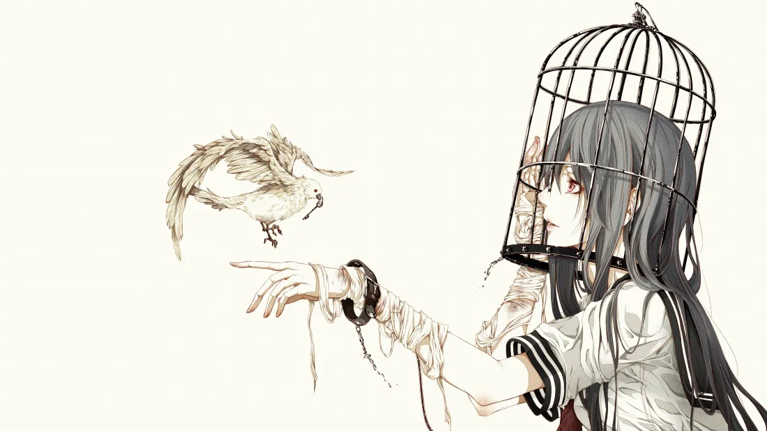 5k美女动漫壁纸｜笼中少女与飞鸟背景图片 - 精选「哲风壁纸」