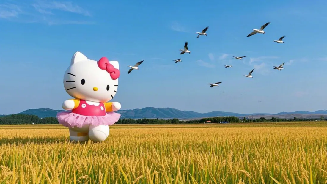 5kHello Kitty稻田壁纸｜大雁背景图片 - 萌趣风「哲风壁纸」