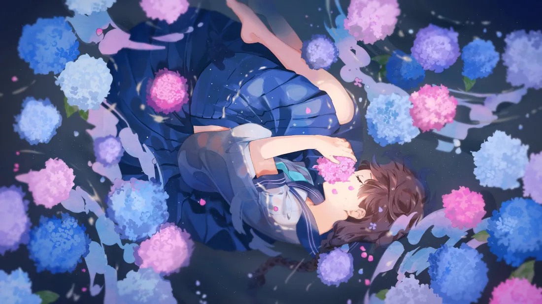 4kjk少女壁纸｜花海背景图片 - 唯美躺卧「哲风壁纸」