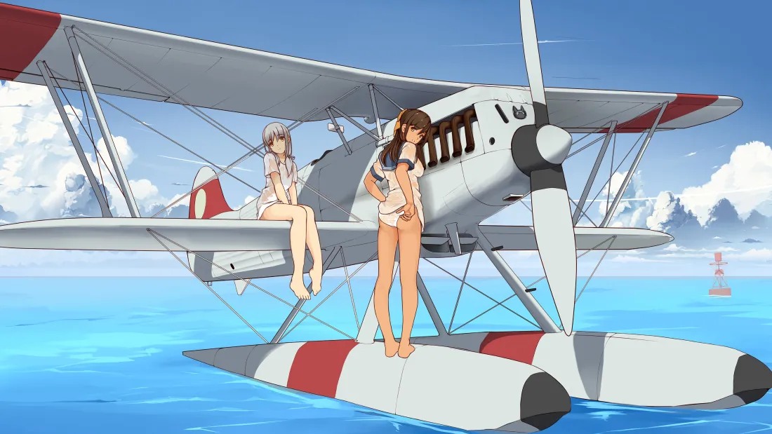 4k少女动漫壁纸｜飞机背景图片 - 唯美场景「哲风壁纸」
