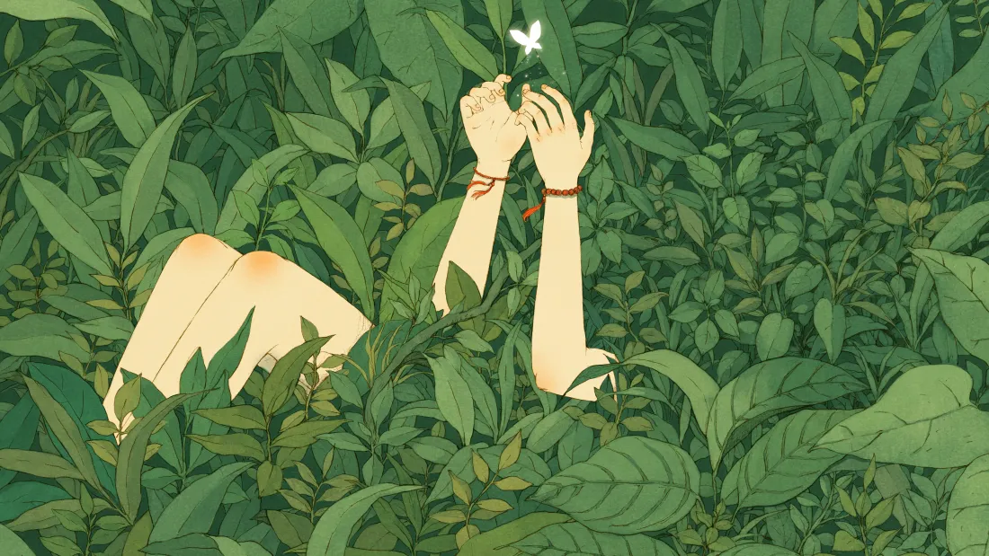 4k动漫人物壁纸｜绿植背景图片 - 手捧白花少女「哲风壁纸」