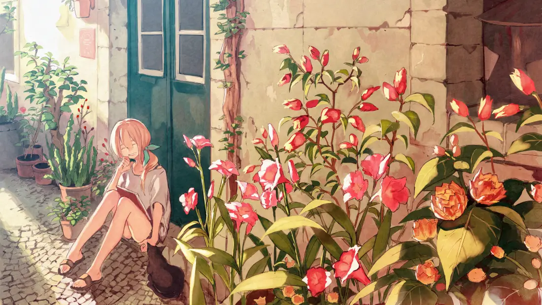 4k少女动漫壁纸｜花卉背景图片 - 唯美场景「哲风壁纸」