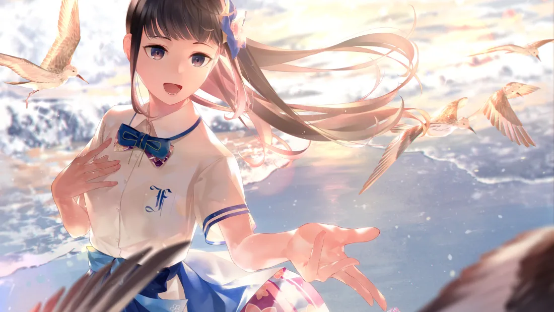 4kjk动漫壁纸｜少女海边背景图片 - 唯美风「哲风壁纸」