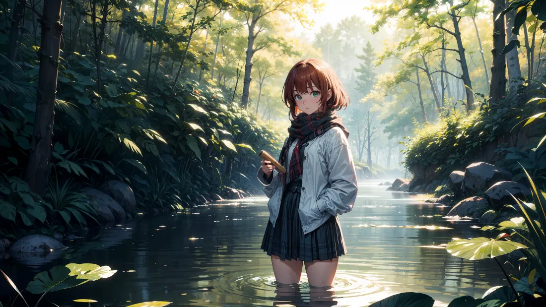 4kAI动漫少女壁纸｜森林溪流背景图片 - 唯美风「哲风壁纸」