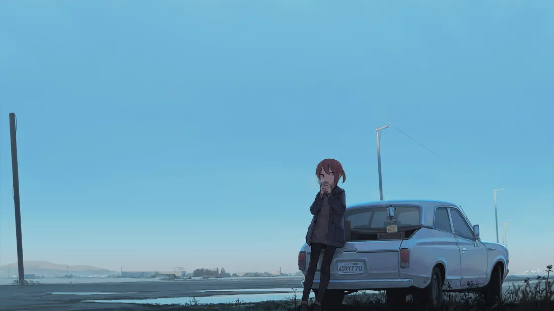 4k黎明动漫壁纸｜少女与汽车背景图片 - 唯美风「哲风壁纸」