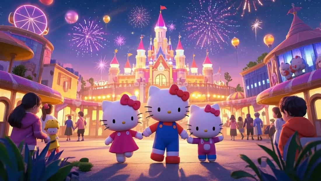 5kHellokitty壁纸｜城堡烟花背景图片 - 梦幻场景「哲风壁纸」