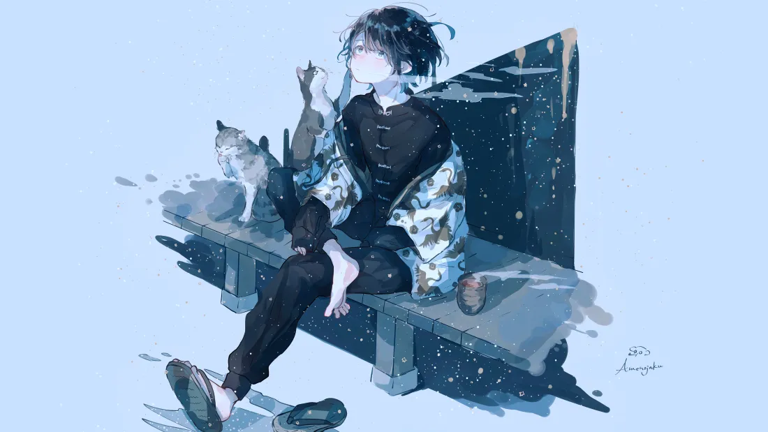 4k动漫人物壁纸｜猫咪背景图片 - 唯美雪景「哲风壁纸」
