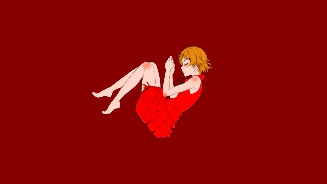 4k少女动漫壁纸｜红色背景图片 - 唯美躺姿「哲风壁纸」