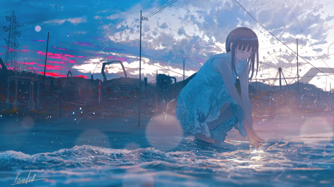 4k少女动漫壁纸｜梦幻海边背景图片 - 唯美场景「哲风壁纸」