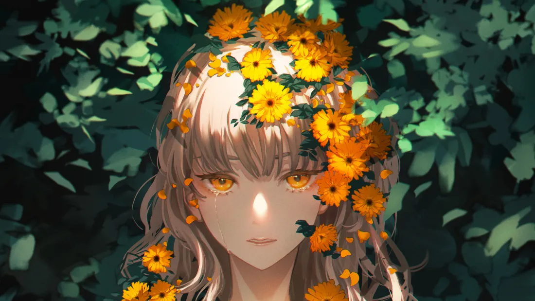 4k少女动漫壁纸｜头戴繁花的梦幻背景图片 - 唯美风「哲风壁纸」