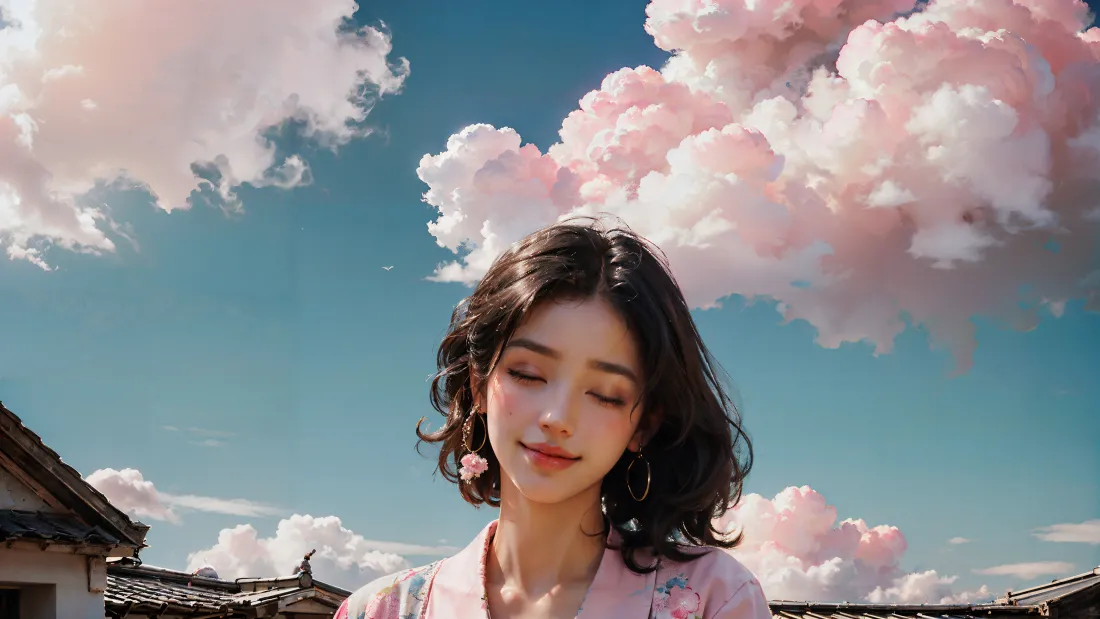 4kAI动漫风女孩｜梦幻云朵背景图片 - 唯美意境「哲风壁纸」