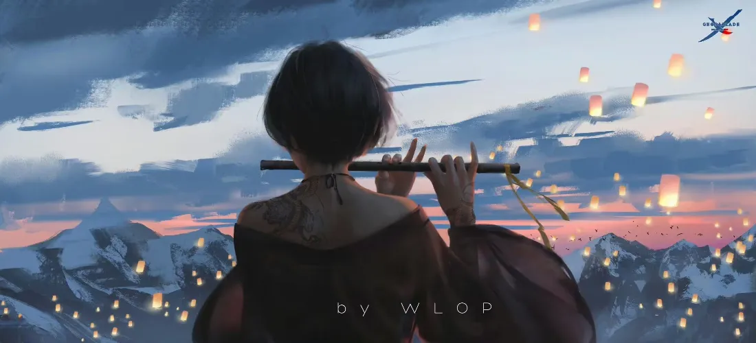 2kWLOP鬼刀小绿背景图片 - 唯美背影吹奏场景「哲风壁纸」