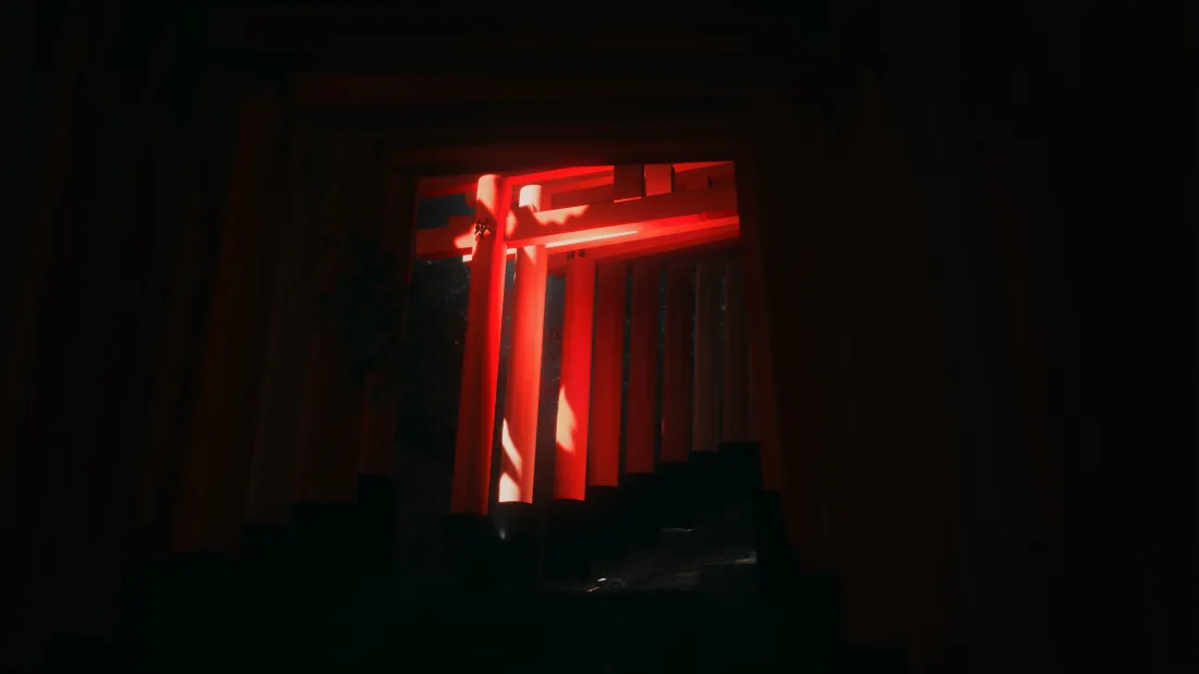 4k鸟居壁纸｜神秘红色鸟居背景图片 - 夜景「哲风壁纸」