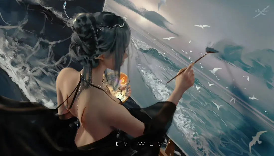 2kWLOP鬼刀海琴烟壁纸｜海琴烟背景图片 - 唯美插画「哲风壁纸」