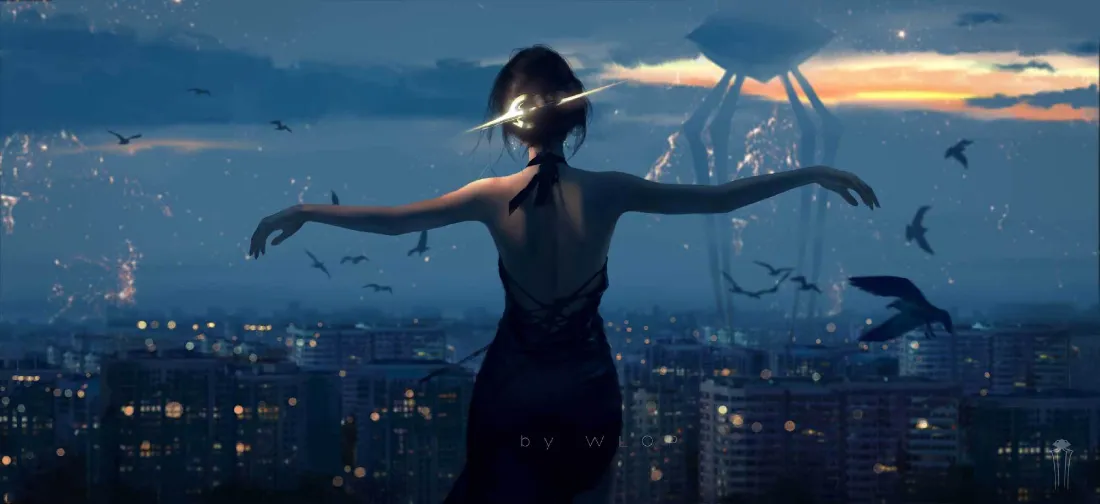 2kWLOP云虫壁纸｜月牙儿背景图片 - 奇幻夜景「哲风壁纸」