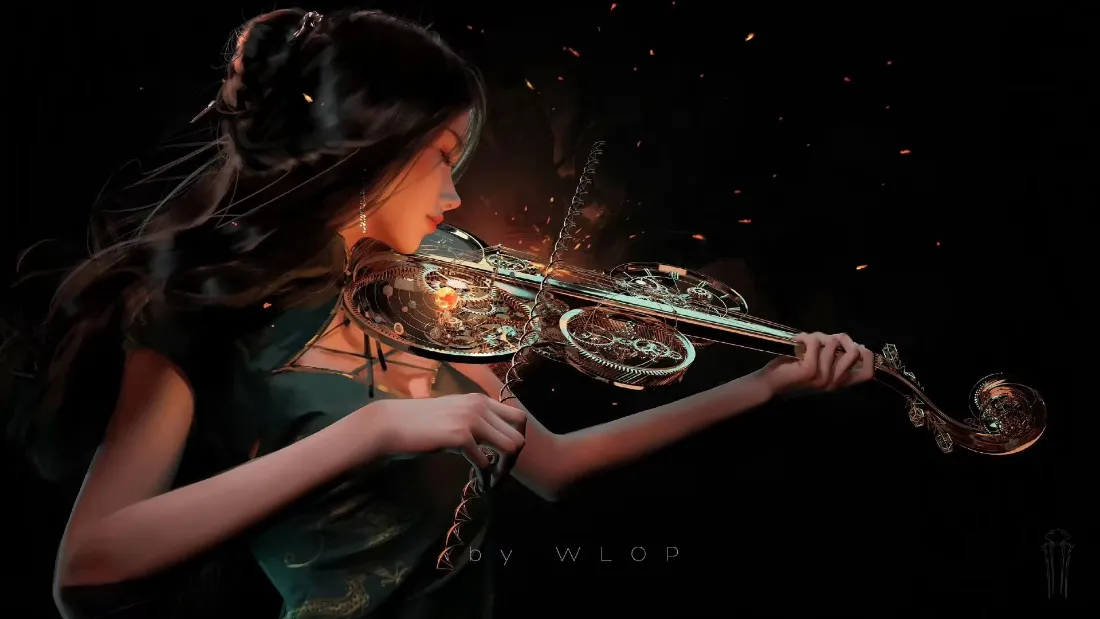 2kWLOP插画｜拉小提琴的少女背景图片 - 云虫月牙儿「哲风壁纸」