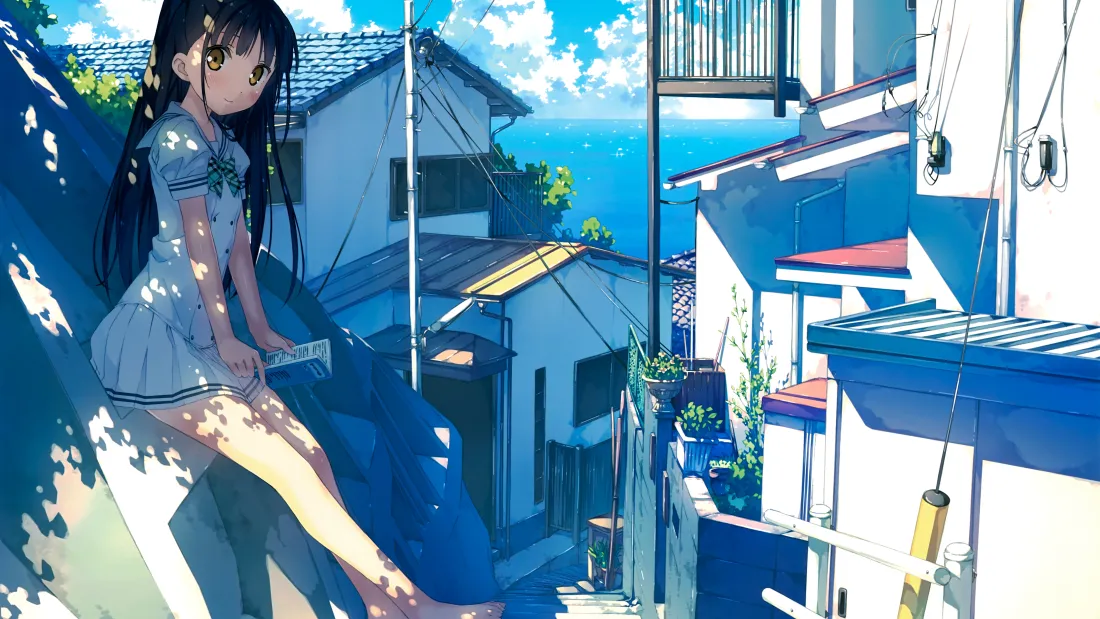 7k少女动漫壁纸｜唯美屋顶背景图片 - 清新风「哲风壁纸」