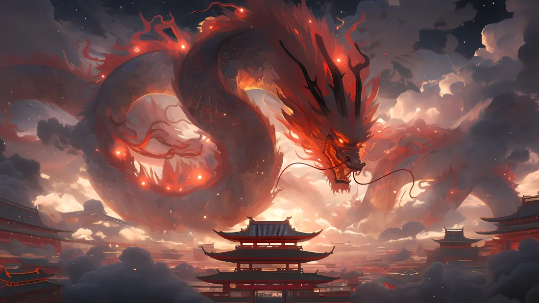 4kAI中国龙壁纸｜古风建筑背景图片 - 震撼「哲风壁纸」