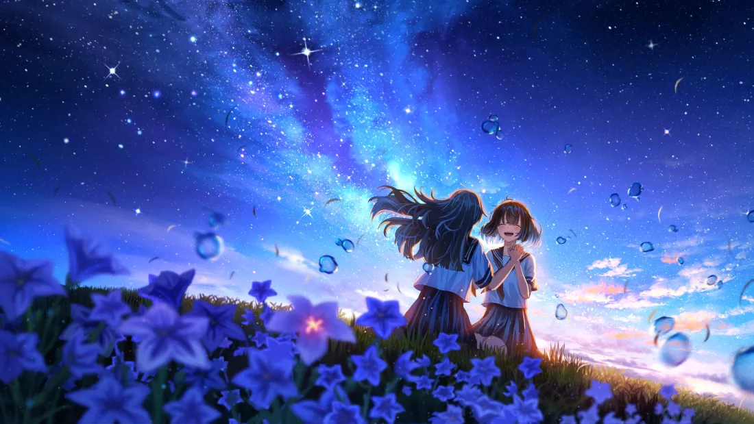 4k少女动漫壁纸｜星空花海背景图片 - 唯美浪漫「哲风壁纸」