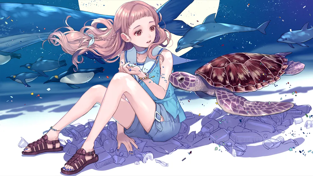 5k少女动漫壁纸｜梦幻海龟背景图片 - 唯美风「哲风壁纸」
