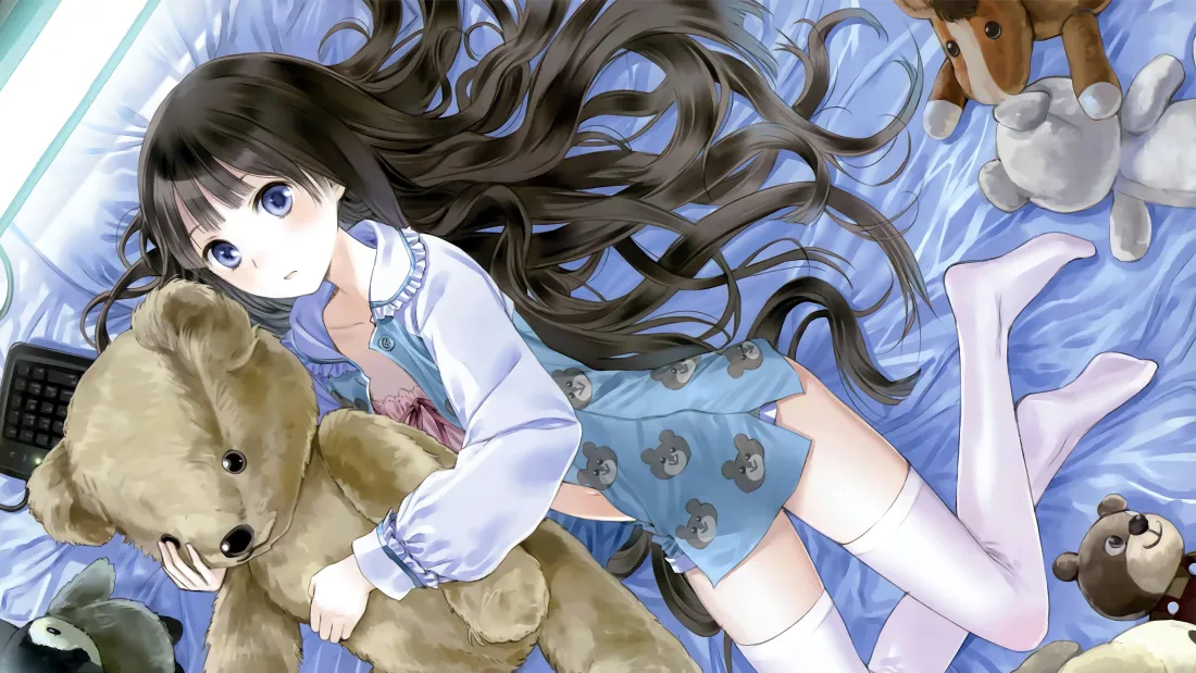 4k少女动漫壁纸｜抱熊少女背景图片 - 萌系风「哲风壁纸」