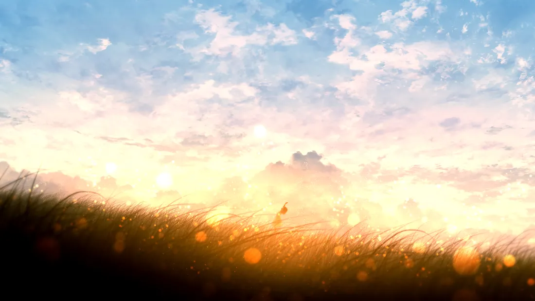 4k奇幻动漫壁纸｜夕阳草地背景图片 - 唯美风景「哲风壁纸」