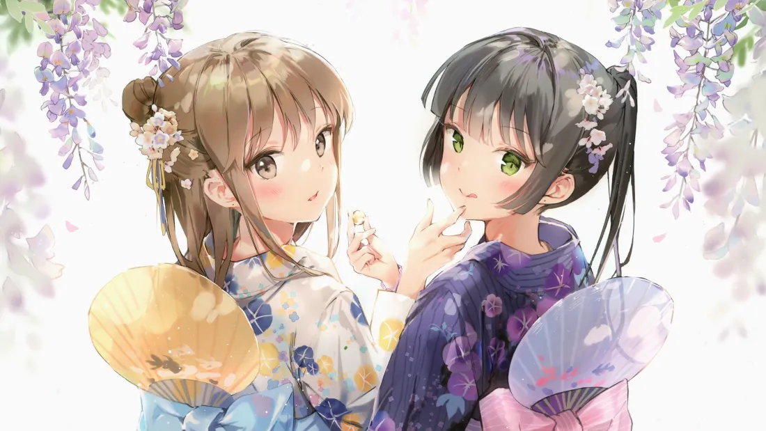5k少女动漫壁纸｜双少女和服背景图片 - 唯美风「哲风壁纸」