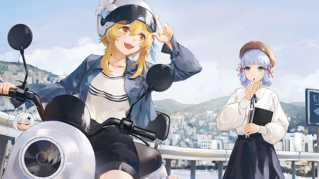 6k少女动漫壁纸｜双少女与摩托车背景图片 - 精美「哲风壁纸」