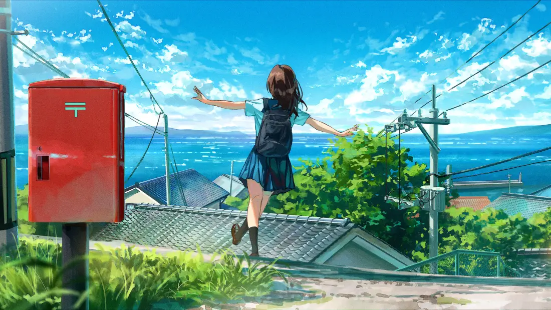 4kjk动漫壁纸｜少女跳跃背景图片 - 唯美风「哲风壁纸」