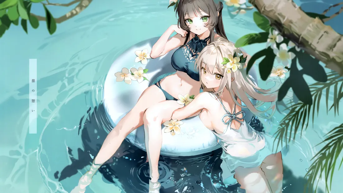 5k少女动漫壁纸｜泳池中的双生美少女 - 背景图片「哲风壁纸」