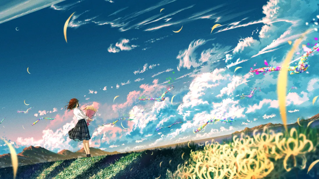 4k少女动漫壁纸｜梦幻天空背景图片 - 唯美场景「哲风壁纸」