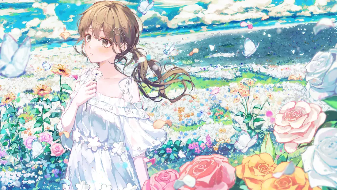 4k少女动漫壁纸｜梦幻花海背景图片 - 唯美浪漫「哲风壁纸」