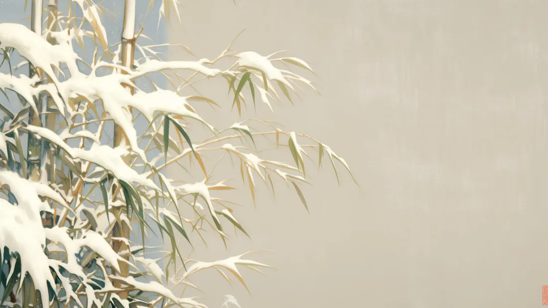 6kAI竹子壁纸｜雪景竹子背景图片 - 唯美意境「哲风壁纸」