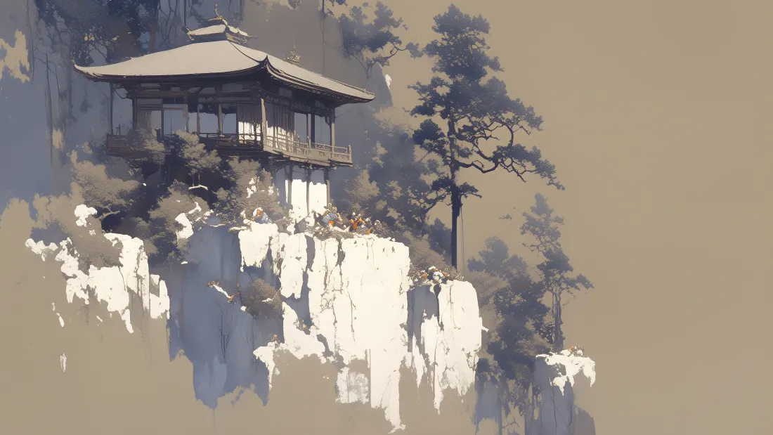 6kAI亭子壁纸｜古风山水背景图片 - 意境美「哲风壁纸」