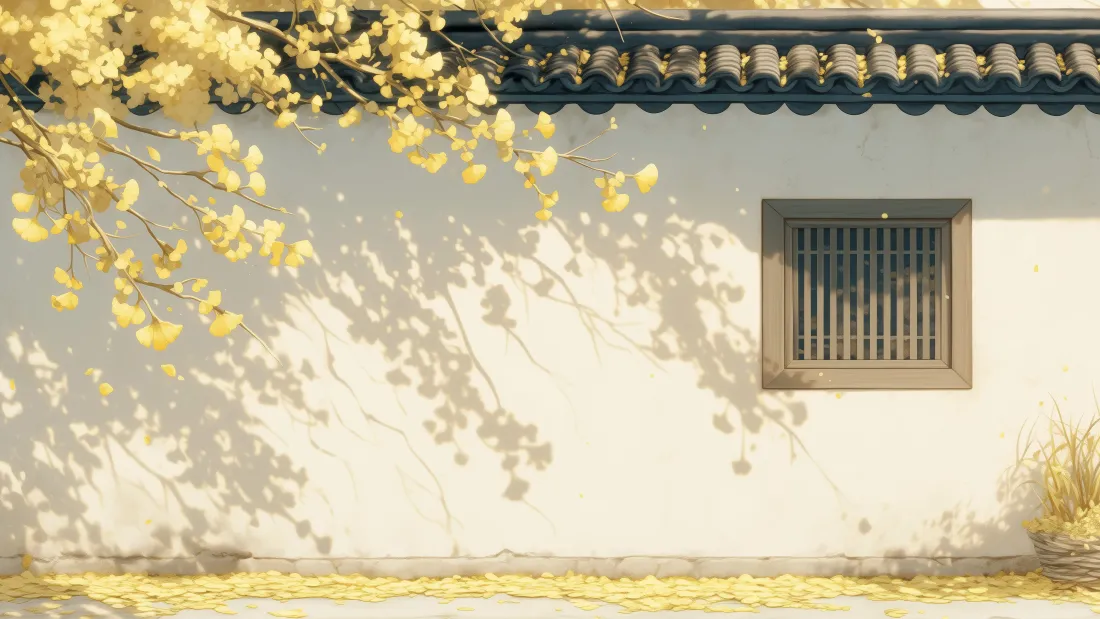 6kAI银杏壁纸｜中式院墙背景图片 - 秋景「哲风壁纸」