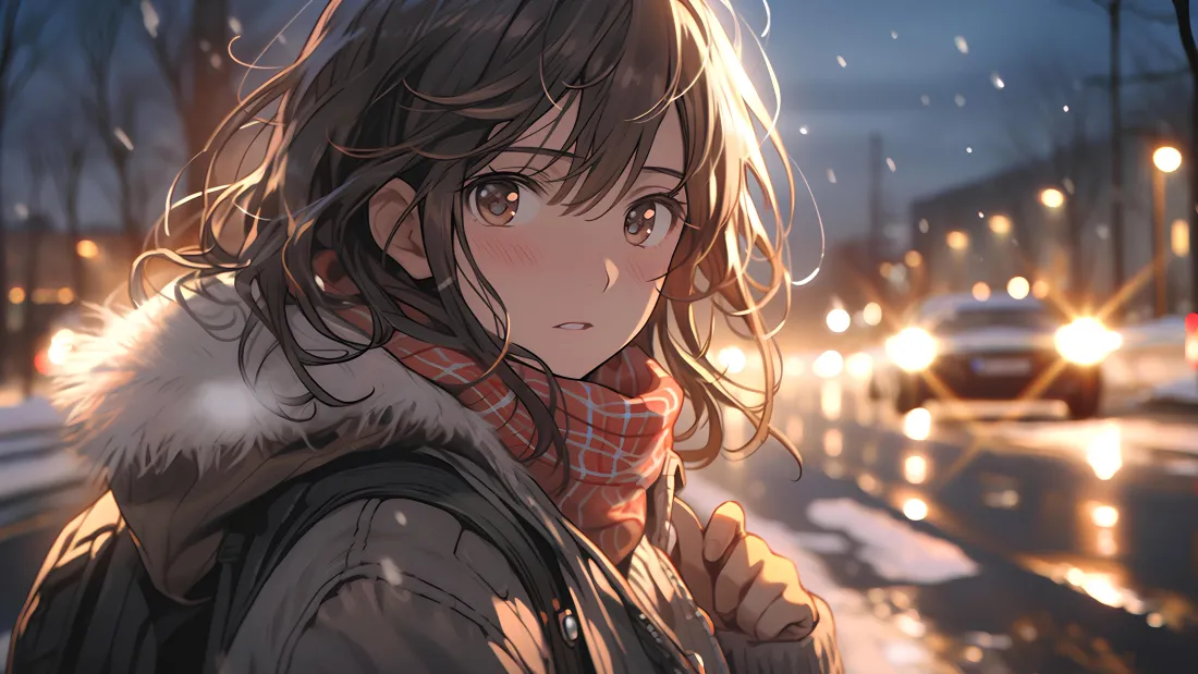 8kAI少女壁纸｜冬日街头背景图片 - 唯美风「哲风壁纸」