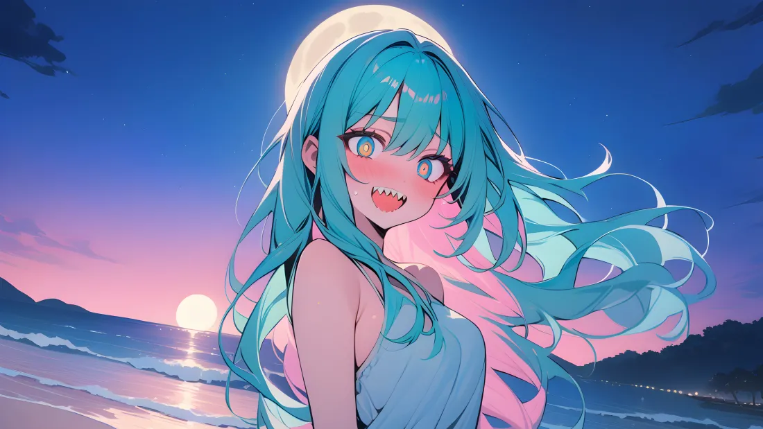 5kAI少女壁纸｜海边月夜背景图片 - 唯美风「哲风壁纸」