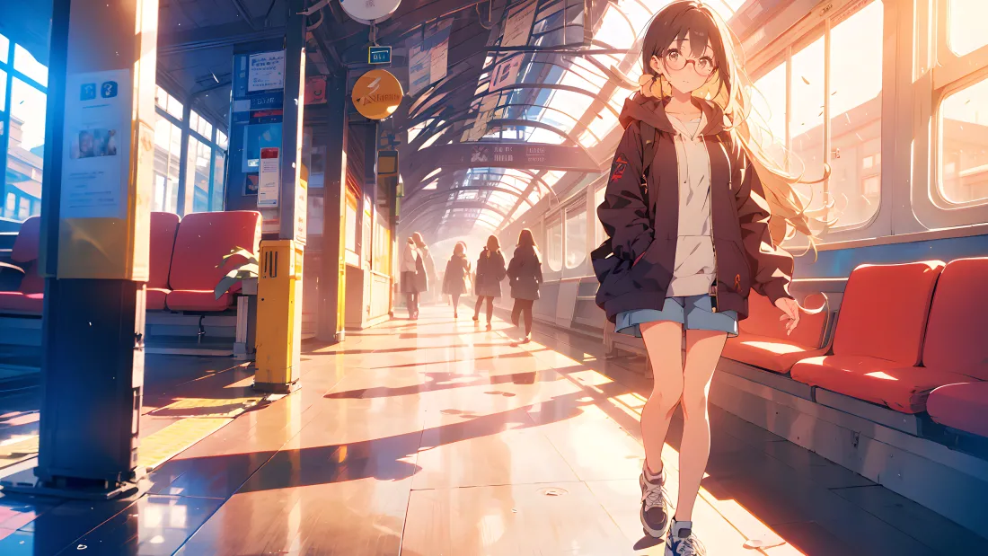 6kAI少女壁纸｜地铁站背景图片 - 唯美场景「哲风壁纸」