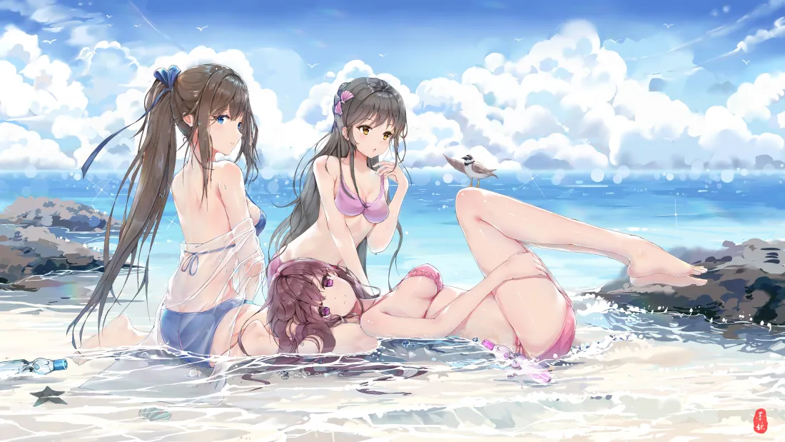 6k美女动漫壁纸｜海滩比基尼少女背景图片 - 精美「哲风壁纸」