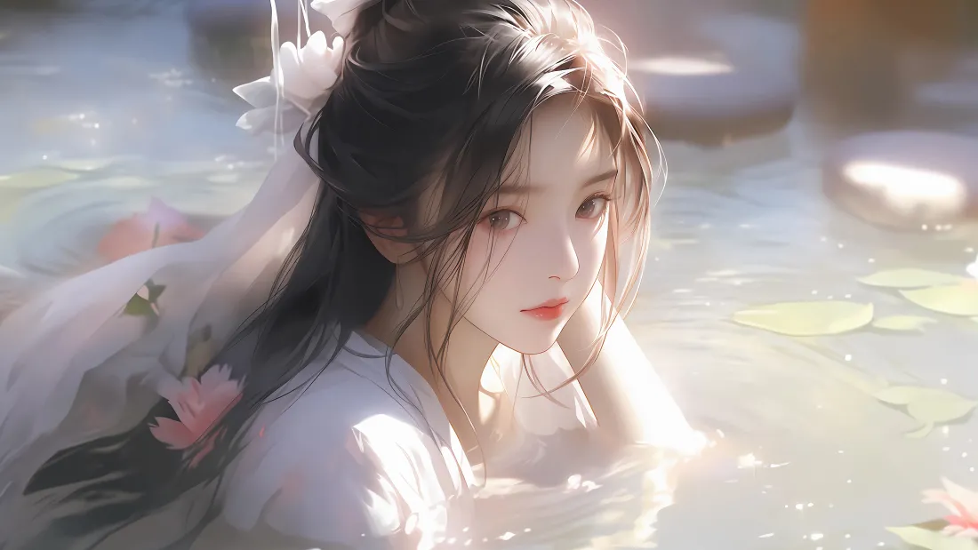 4k美女动漫壁纸｜水中古风少女背景图片 - 唯美意境「哲风壁纸」