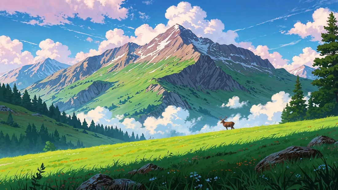 4k动漫风景壁纸｜自然背景图片 - 青山草地「哲风壁纸」