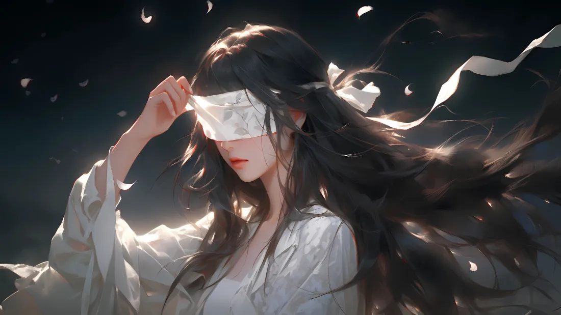4kAI美女眼罩动漫背景图片 - 古风飘逸「哲风壁纸」