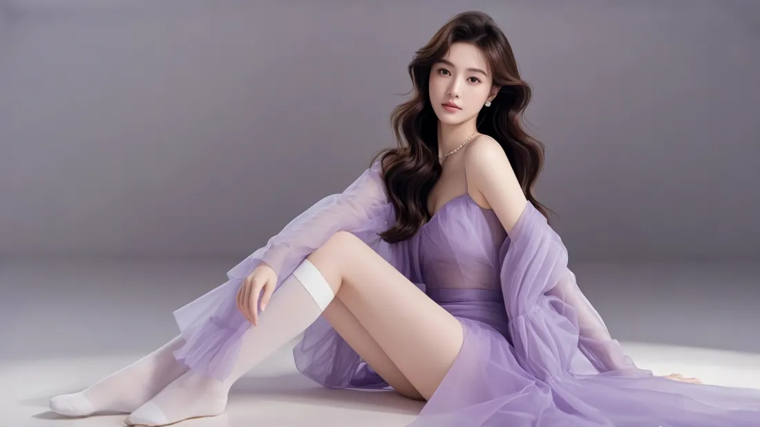 4k美女气质壁纸｜紫色纱裙背景图片 - 优雅造型「哲风壁纸」