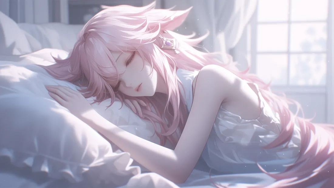2k少女壁纸｜粉色头发美少女睡眠背景图片 - 梦幻「哲风壁纸」