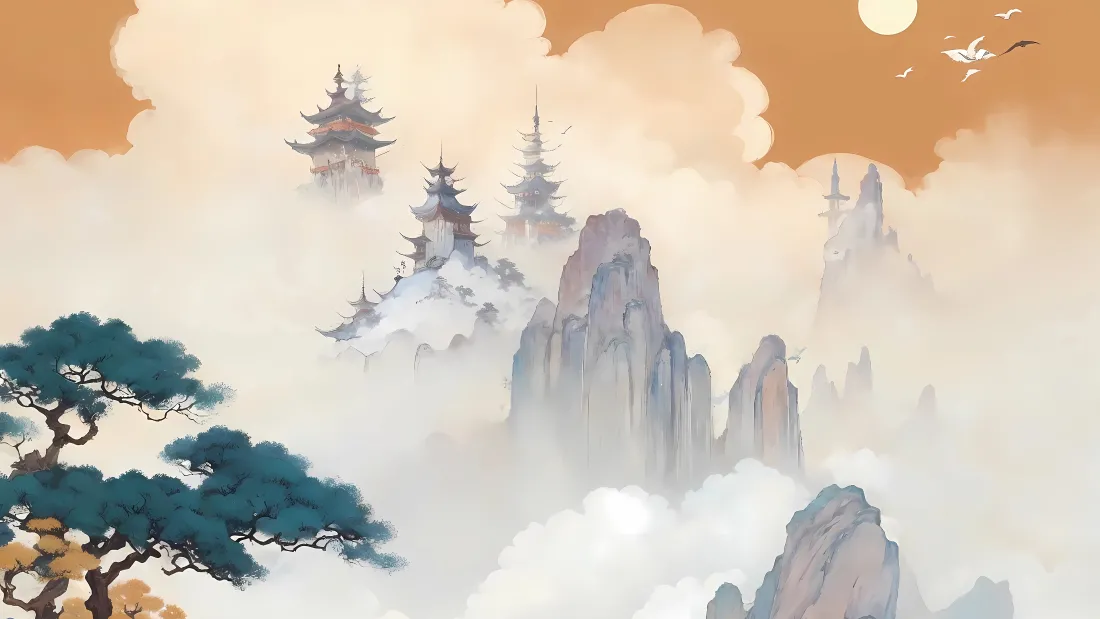 4kAI水墨山意境中国风背景图片 - 唯美画卷「哲风壁纸」