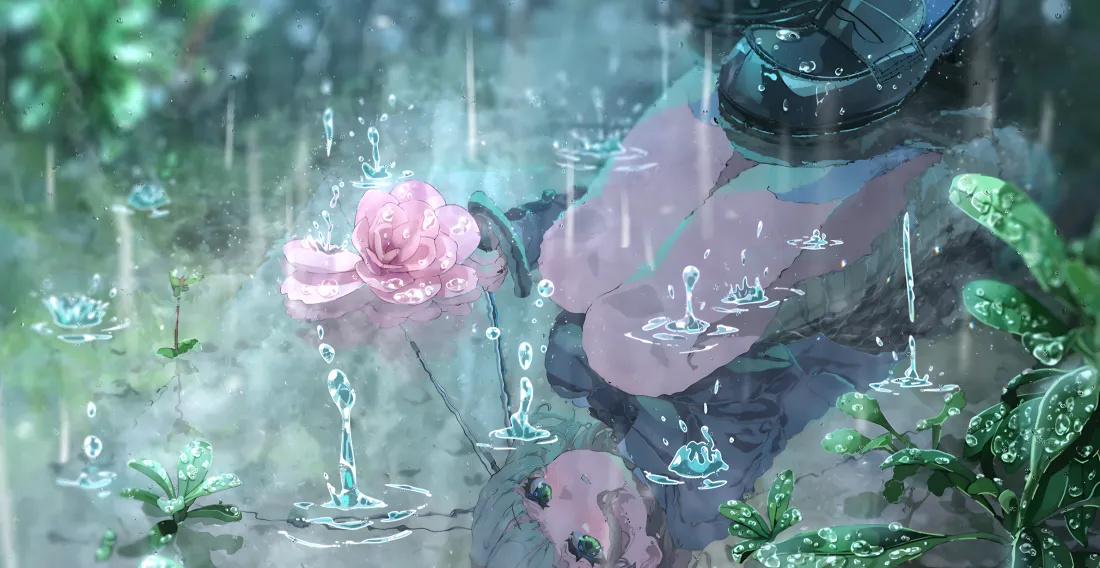 4k动漫壁纸｜二次元雨中花朵背景图片 - 唯美场景「哲风壁纸」